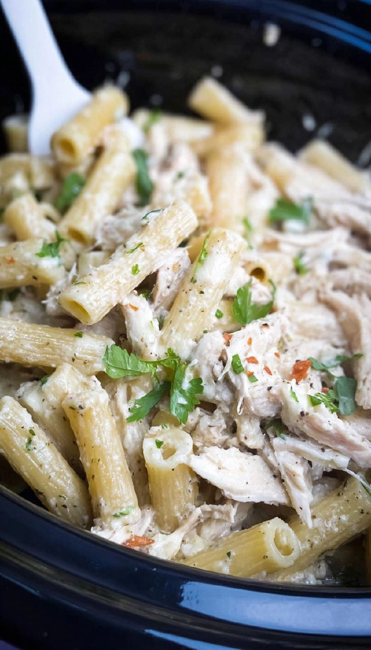 Slow Cooker Garlic Parmesan Chicken Pasta